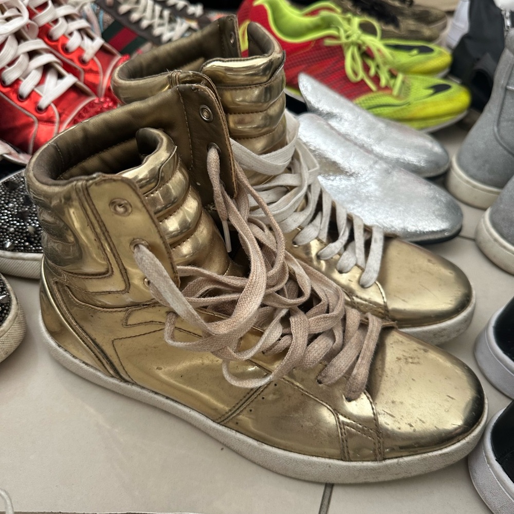Zara Man SHINY GOLD METALLIC HIGH TOPS Lace Up Sneaker Men 7.5 Women 9.5